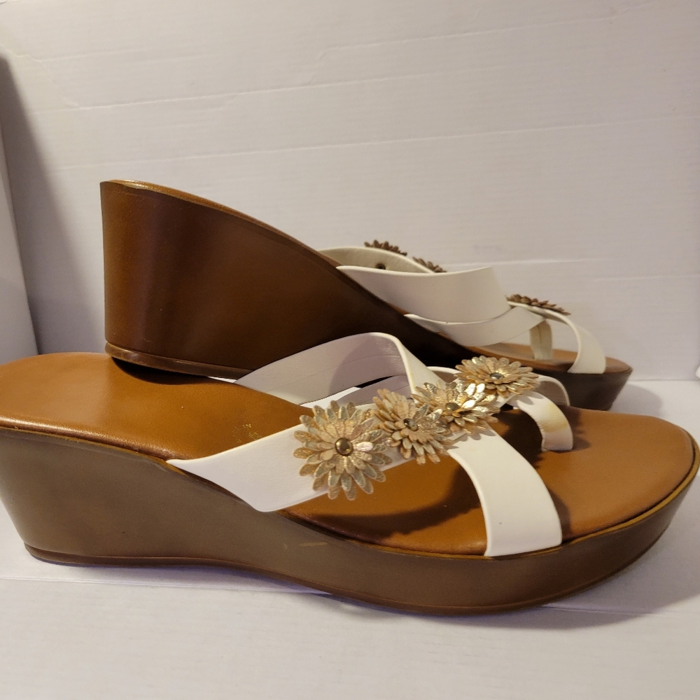 Made in Italy - Women's slip on wedge heel slide strappy sandals Size 7M